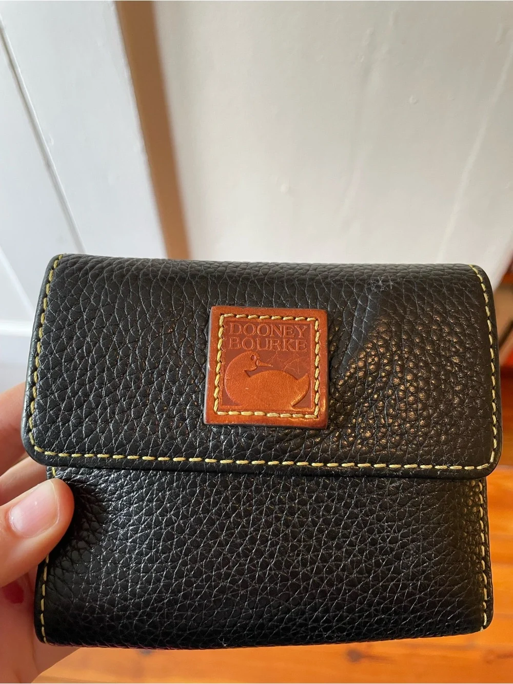 Dooney & Bourke Black Pebbled Leather Trifold Wallet Wristlet